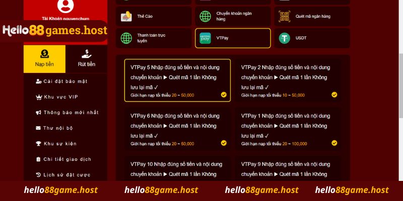 Cách nạp tiền nhà cái Hello88